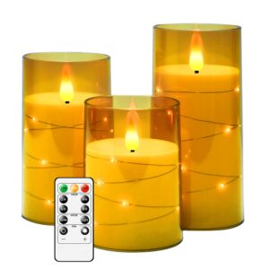 3-Piece LED Acrylic Flameless Candles with Remote, Gold, Battery Powered for Home Decor & Events