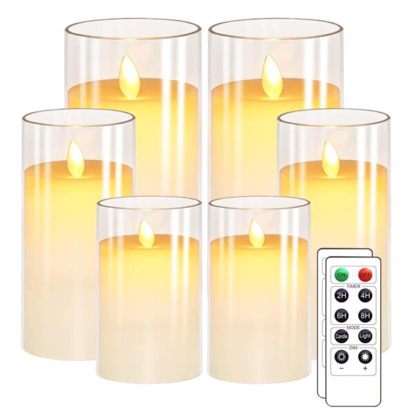 Acrylic Fiber Glass with Faux Wick Flameless LED Candles with Remote & Timer