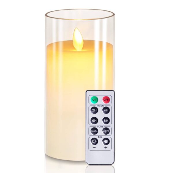 Flameless White Acrylic FiberGlass LED Candle Dancing Wick | AA Battery | Remote for Decor-(3" x 6")