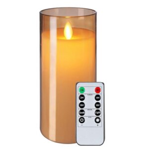 Flameless Gold Acrylic Fiber Glass LED Electric Candles with Dancing Faux Wick | AA Battery Powered with Remote – 3x6"