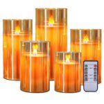Premium LED Amber Glass Cup Pillar Candles with Real Wax with Moving Faux Wick | Battery Powered with Remote