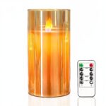 Premium LED Amber Glass Cup Pillar Candles with Real Wax with Moving Faux Wick | Battery Powered with Remote