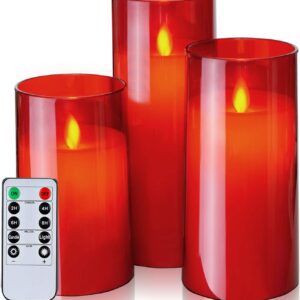 Acrylic Fiber Glass with Faux Wick Flameless LED Candles with Remote & Timer