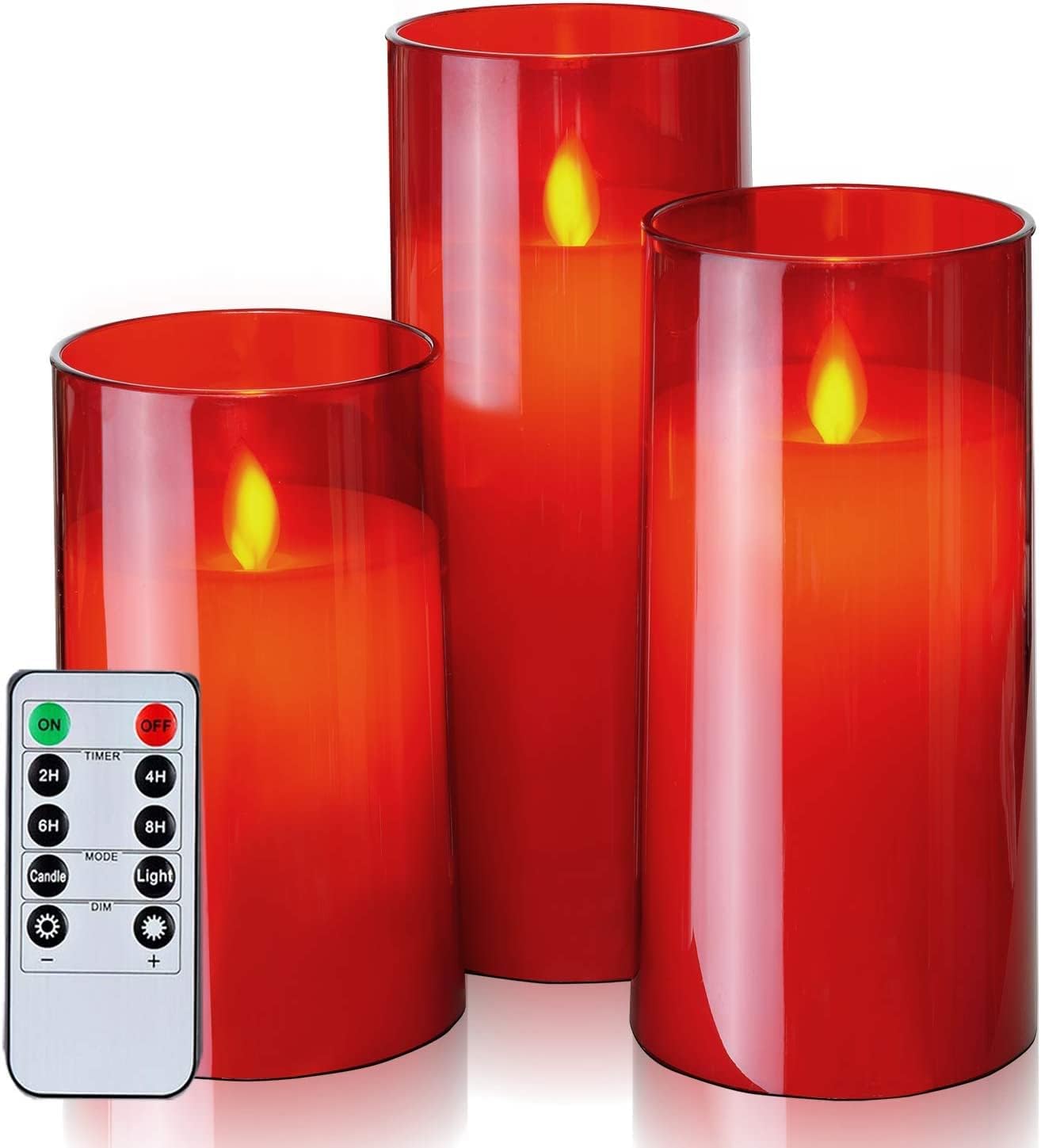 Acrylic Fiber Glass with Faux Wick Flameless LED Candles with Remote & Timer