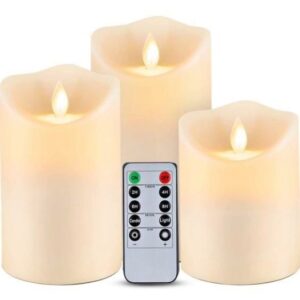 Waterproof Flickering LED Candles Set of 3 with Remote, Battery Operated, Ivory Frosted, 4"5"6"