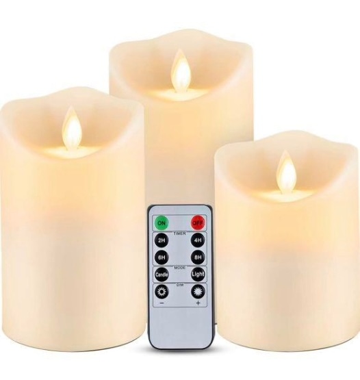 Waterproof Flickering LED Candles Set of 3 with Remote, Battery Operated, Ivory Frosted, 4"5"6"