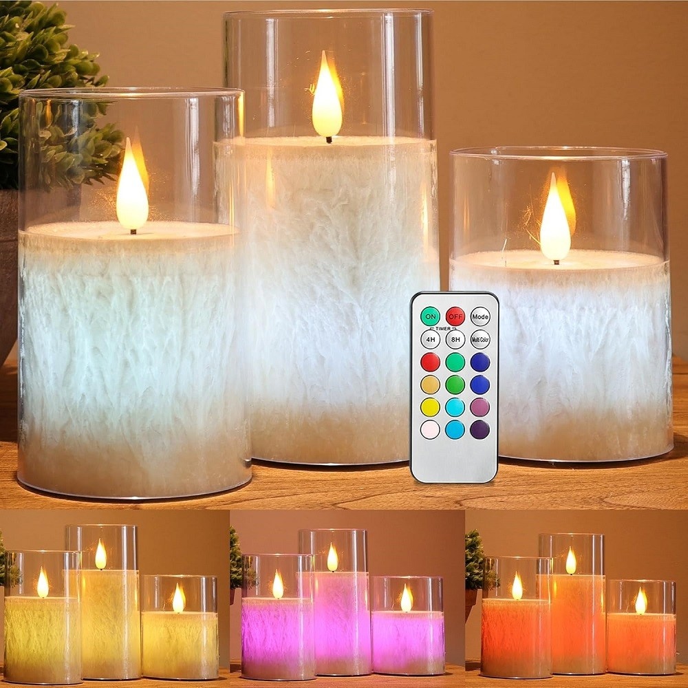 Decorative Color-Changing LED Flameless Candles with Remote - Set of 3