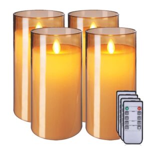 Flameless Gold Acrylic Fiber Glass LED Electric Candles with Dancing Faux Wick | AA Battery Powered with Remote – 3x6"