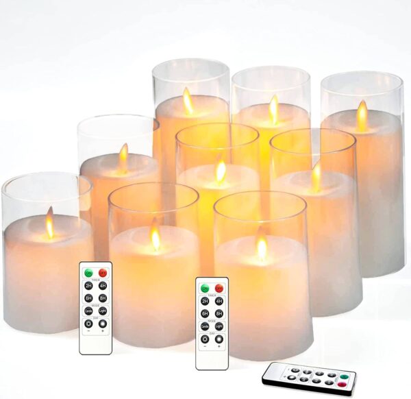 Acrylic Fiber Glass with Faux Wick Flameless LED Candles with Remote & Timer