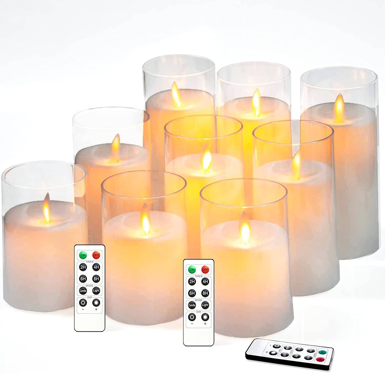 Acrylic Fiber Glass with Faux Wick Flameless LED Candles with Remote & Timer