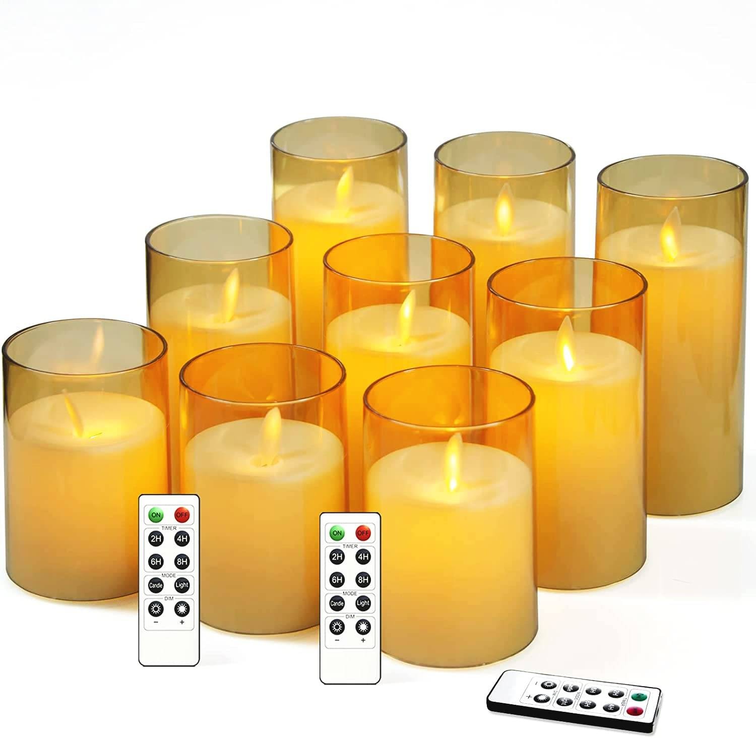 Acrylic Fiber Glass with Faux Wick Flameless LED Candles with Remote & Timer