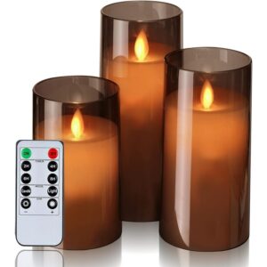 Acrylic Fiber Glass with Faux Wick Flameless LED Candles with Remote & Timer