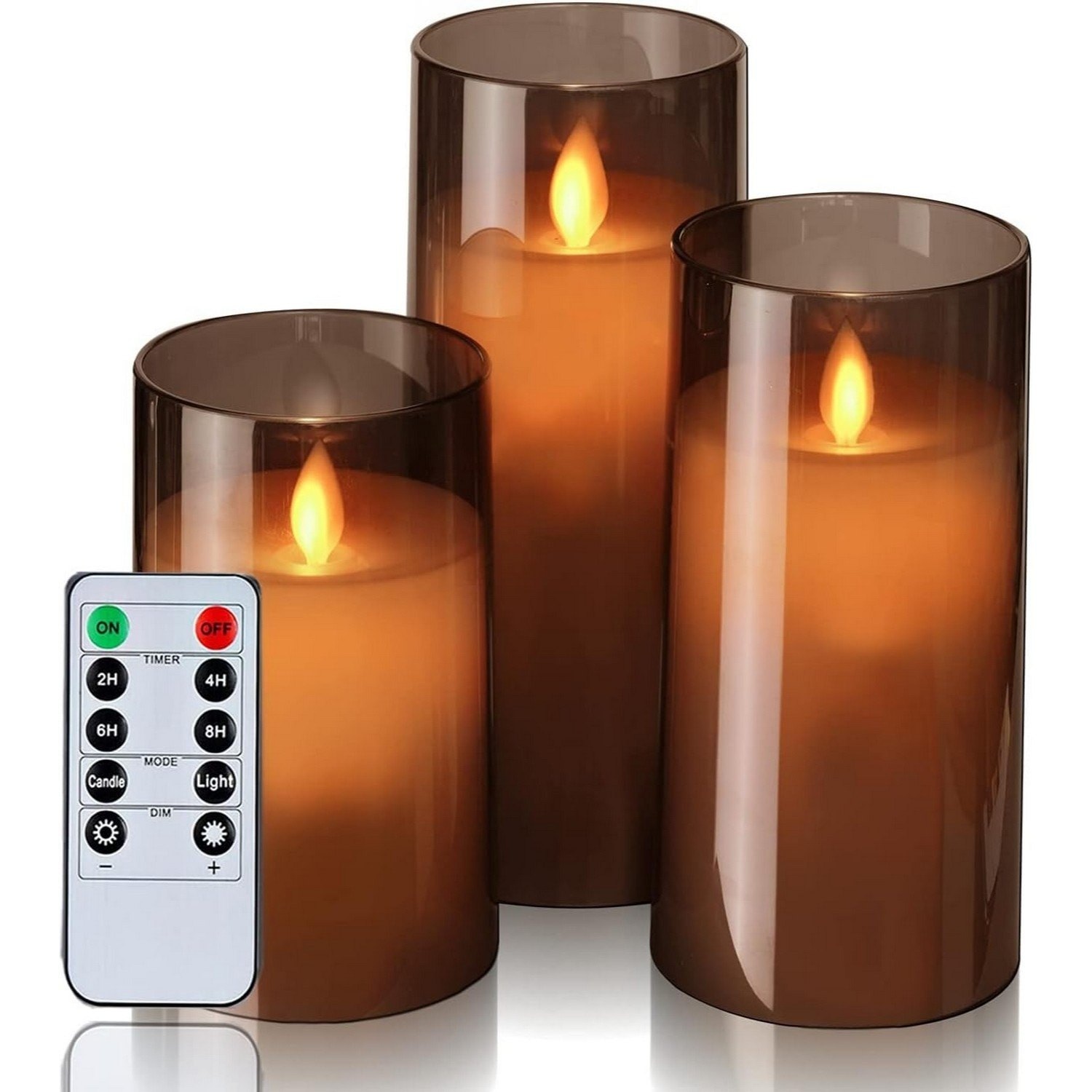 Acrylic Fiber Glass with Faux Wick Flameless LED Candles with Remote & Timer