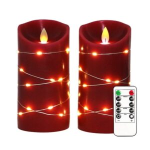 Red Flameless Wax Candles with Remote - Set of 2 (H6 x D3)