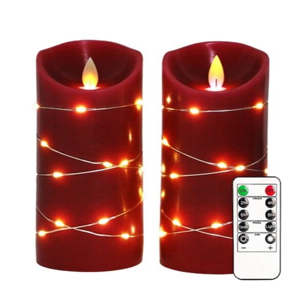 Red Flameless Wax Candles with Remote - Set of 2 (H6 x D3)