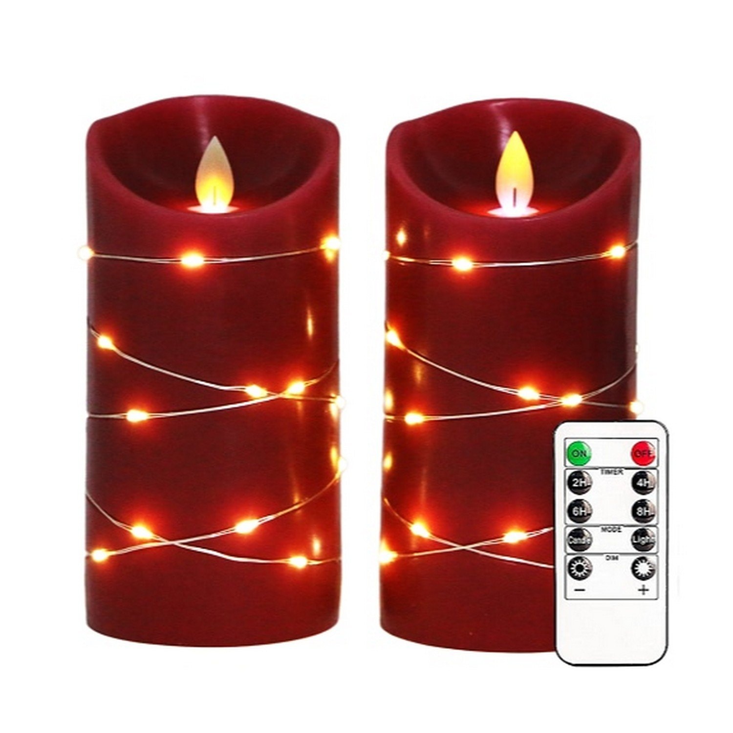 Red Flameless Wax Candles with Remote - Set of 2 (H6 x D3)