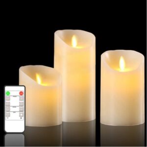 Set of 3 LED Real Wax Pillar Candles with Remote – Flameless, Battery Powered.