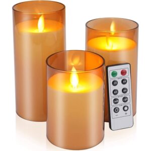 Acrylic Fiber Glass with Faux Wick Flameless LED Candles with Remote & Timer