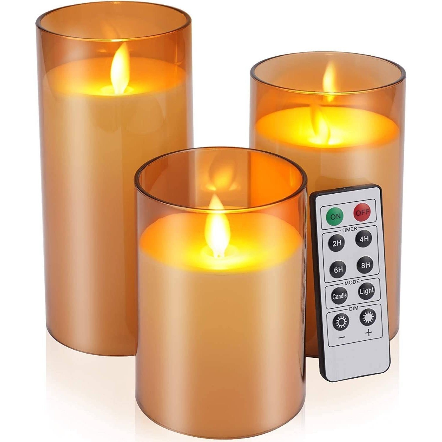Acrylic Fiber Glass with Faux Wick Flameless LED Candles with Remote & Timer