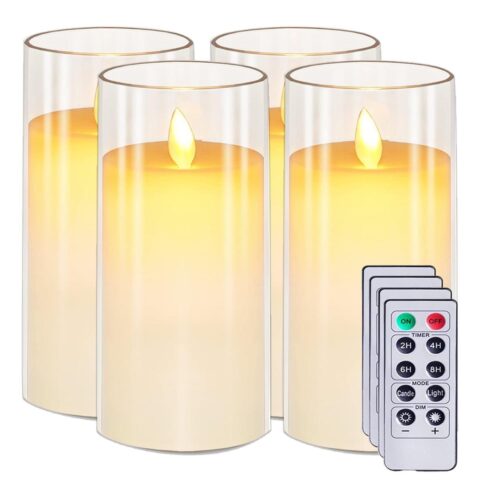 Flameless White Acrylic FiberGlass LED Candle Dancing Wick | AA Battery | Remote for Decor-(3" x 6")