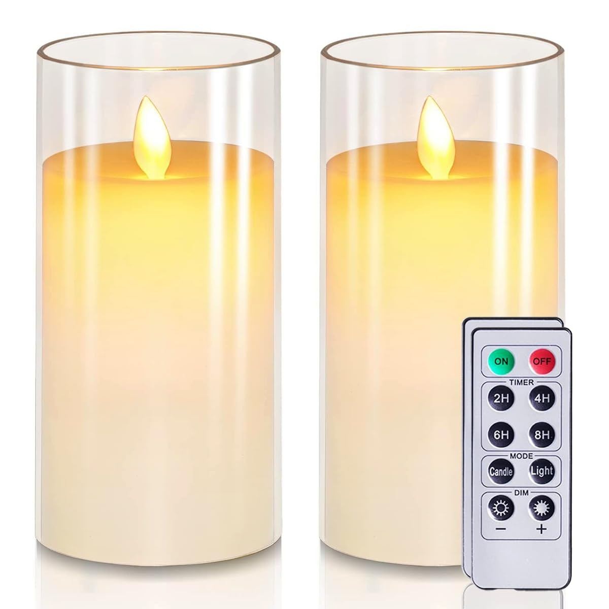 Flameless White Acrylic FiberGlass LED Candle Dancing Wick | AA Battery | Remote for Decor-(3" x 6")
