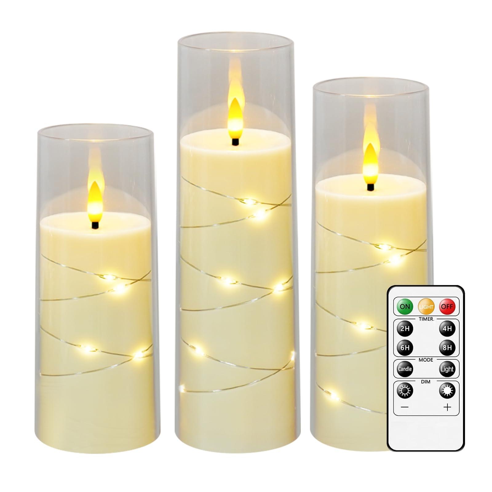 Set 3 Acrylic Flameless LED Candles | 2.3"x 5" 6" 7" | Remote & Battery Powered