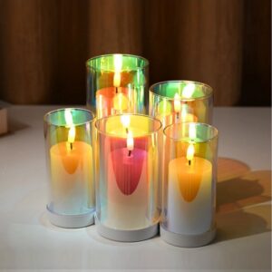 Set of 5 Ivory Iridescent Wax LED Candles for Diwali & Weddings