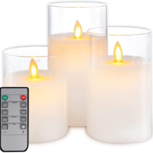 Glass LED Flameless Pillar Candles with Remote - Set of 3