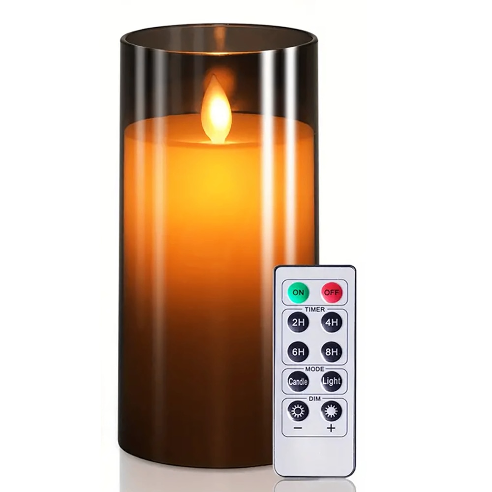 Grey Acrylic Fiber Glass LED Candle, Battery Powered 3" x 6"
