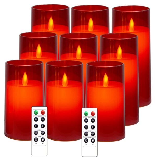 Acrylic Fiber Glass with Faux Wick Flameless LED Candles with Remote & Timer