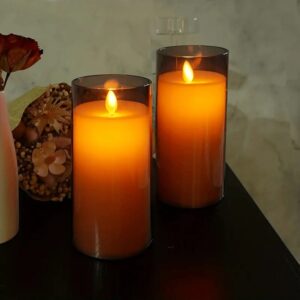 Grey Acrylic Fiber Glass LED Candle, Battery Powered 3" x 6"