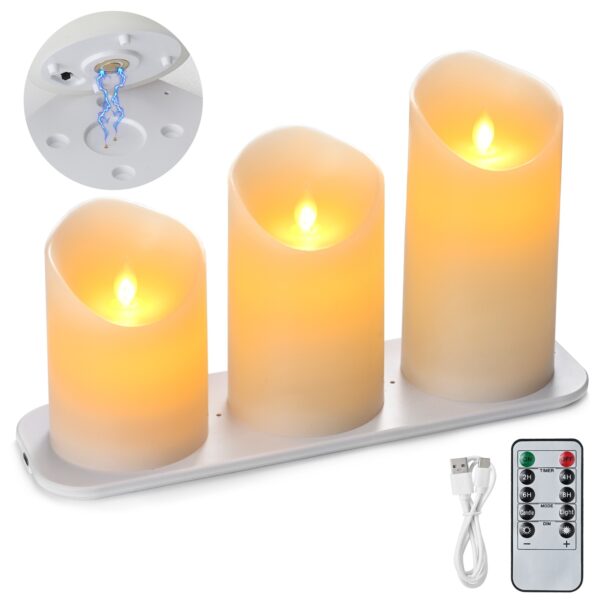 Ivory Rechargeable LED Candles - Set of 3, Remote-Controlled