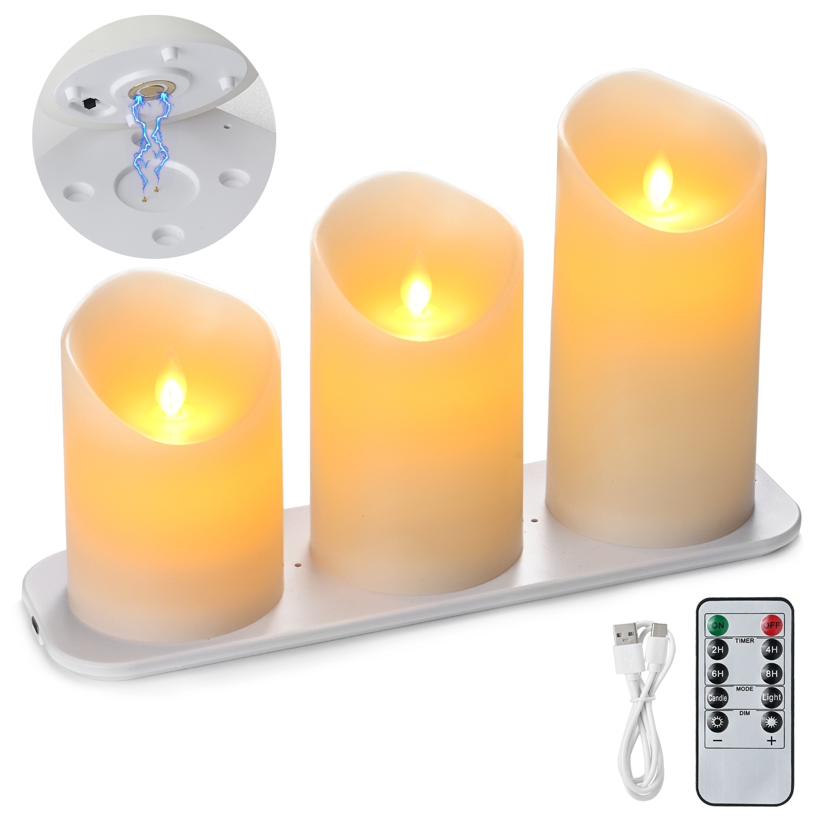 Ivory Rechargeable LED Candles - Set of 3, Remote-Controlled