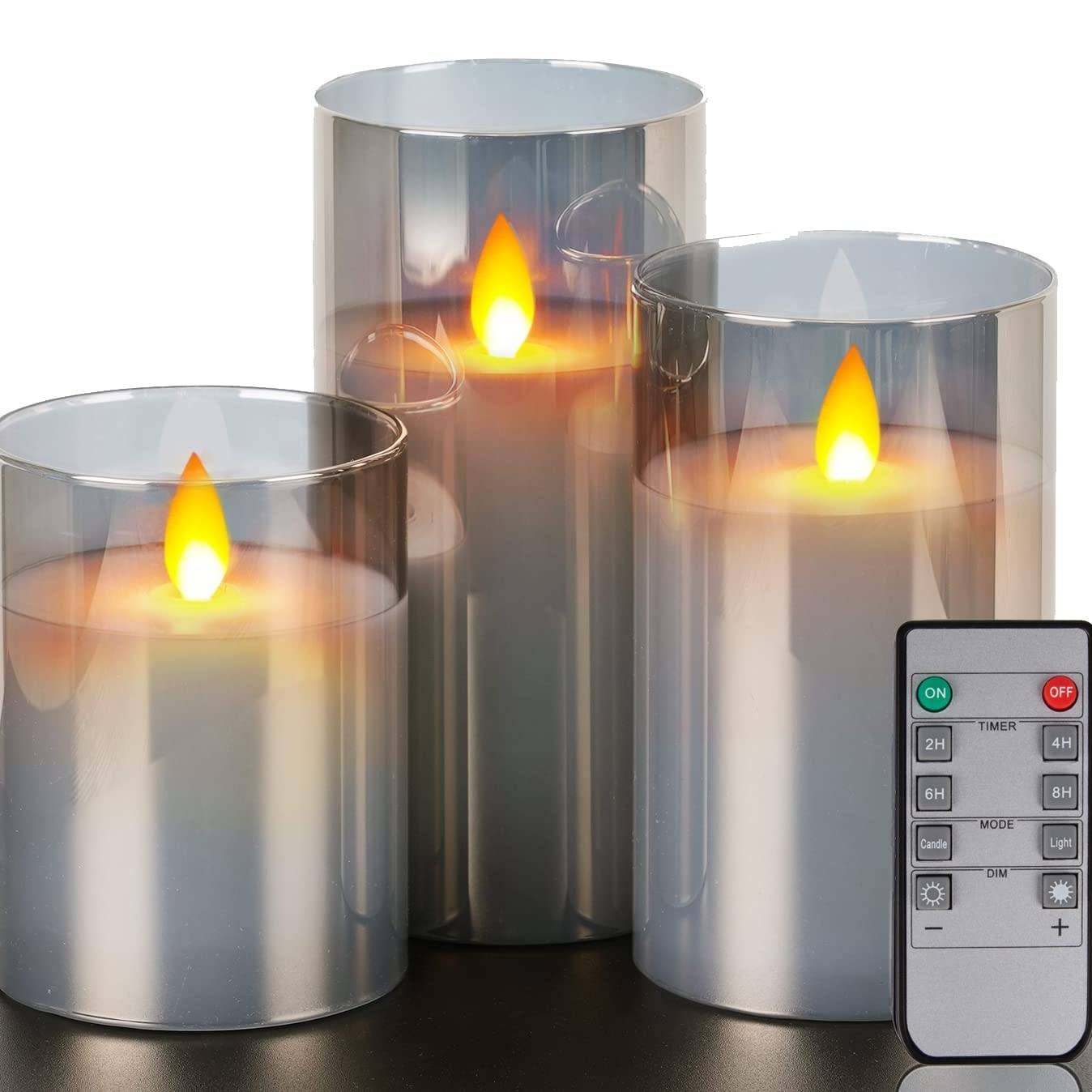 Glass LED Flameless Pillar Candles with Remote - Set of 3