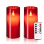 Flameless Red Acrylic Fiber Glass LED Candle Dancing Wick | AA Battery | Remote for Decor-(3" x 6")