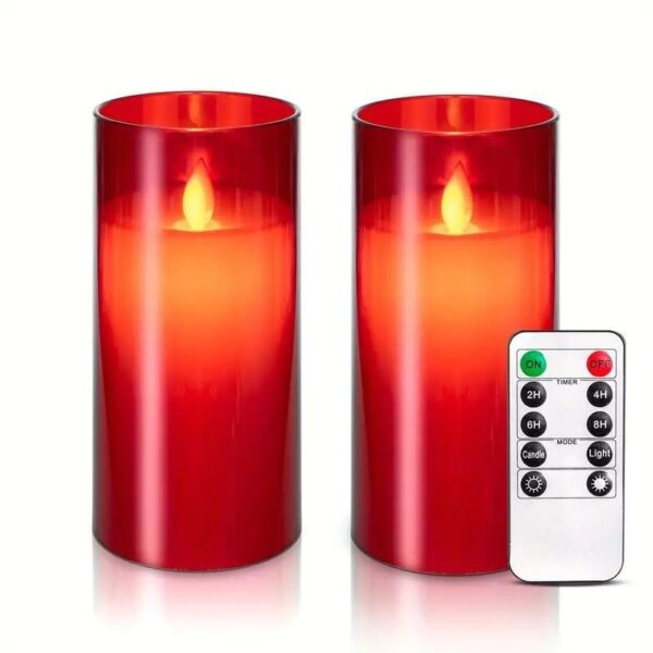 Flameless Red Acrylic Fiber Glass LED Candle Dancing Wick | AA Battery | Remote for Decor-(3" x 6")