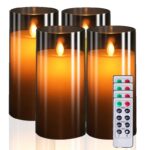 Flameless Grey Acrylic Fiber Glass LED Candle, Battery Powered 3" x 6" with Dancing Faux Wick AA Battery Powered with Remote