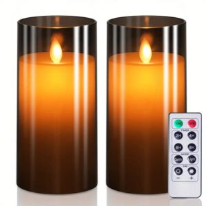 Flameless Grey Acrylic Fiber Glass LED Candle, Battery Powered 3" x 6" with Dancing Faux Wick AA Battery Powered with Remote