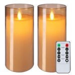 Flameless Gold Acrylic Fiber Glass LED Electric Candles with Dancing Faux Wick | AA Battery Powered with Remote – 3x6"