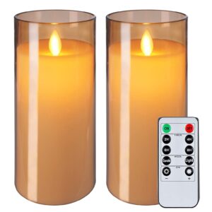 Flameless Gold Acrylic Fiber Glass LED Electric Candles with Dancing Faux Wick | AA Battery Powered with Remote – 3x6"