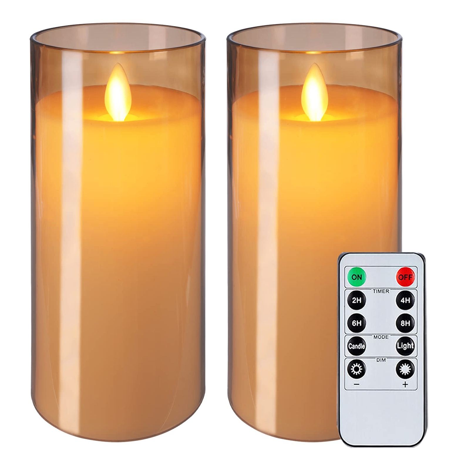 Flameless Gold Acrylic Fiber Glass LED Electric Candles with Dancing Faux Wick | AA Battery Powered with Remote – 3x6"