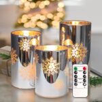 Snowflake LED Pillar Candles with Remote Control - 3 Piece Set