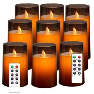 Acrylic Fiber Glass with Faux Wick Flameless LED Candles with Remote & Timer