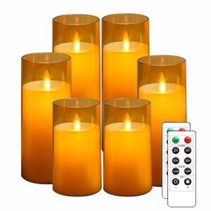 Acrylic Fiber Glass with Faux Wick Flameless LED Candles with Remote & Timer