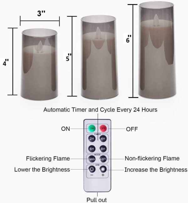 Acrylic Fiber Glass with Faux Wick Flameless LED Candles with Remote & Timer