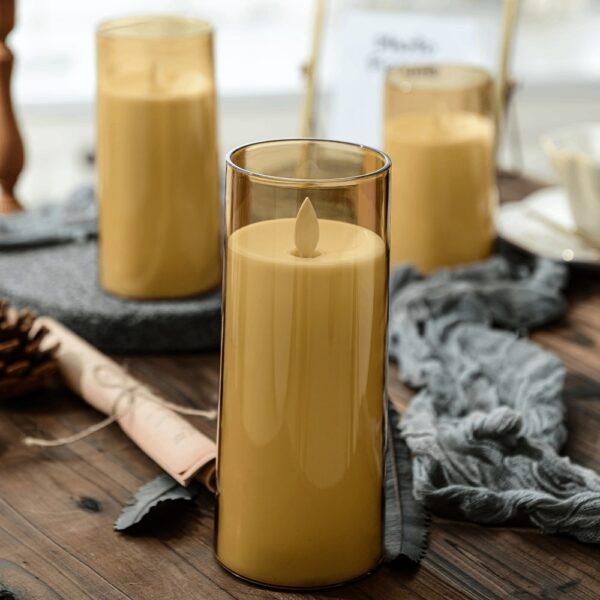 Flameless Gold Acrylic Fiber Glass LED Electric Candles with Dancing Faux Wick | AA Battery Powered with Remote – 3x6"