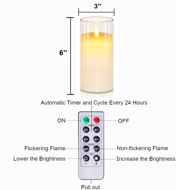 Flameless White Acrylic FiberGlass LED Candle Dancing Wick | AA Battery | Remote for Decor-(3" x 6")