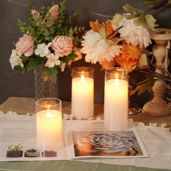 Flameless White Acrylic FiberGlass LED Candle Dancing Wick | AA Battery | Remote for Decor-(3" x 6")