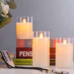 Glass LED Flameless Pillar Candles with Remote - Set of 3