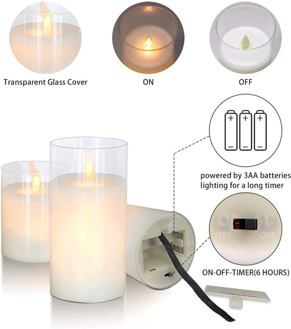 Glass LED Flameless Pillar Candles with Remote - Set of 3